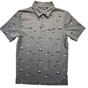 Travis Mathew Polo Shirt Mens S Gray Tropical Print Pima Cotton Golf